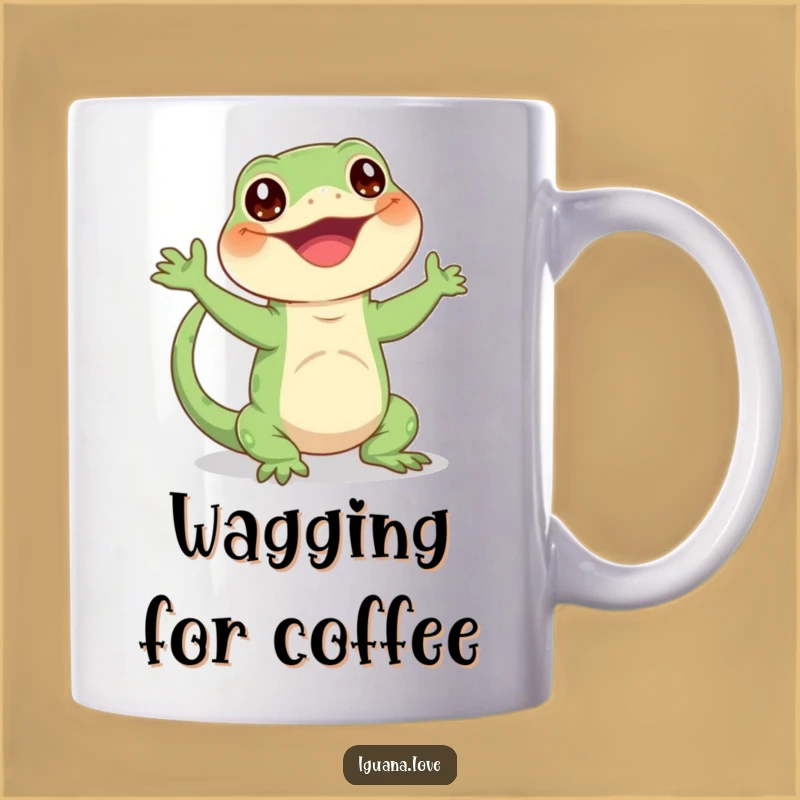 Funny Waving Iguana Mug - Happy Tail Character Enthusiastic Gift