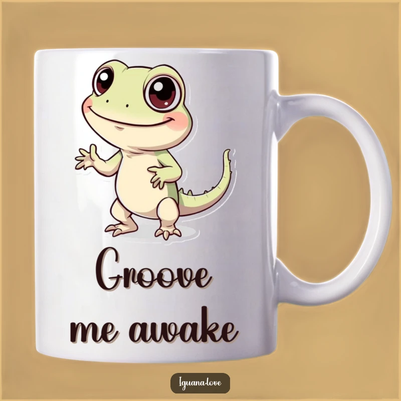 Funny Dancing Iguana Mug - Cheerful Large-Eyed Character Silly Gift
