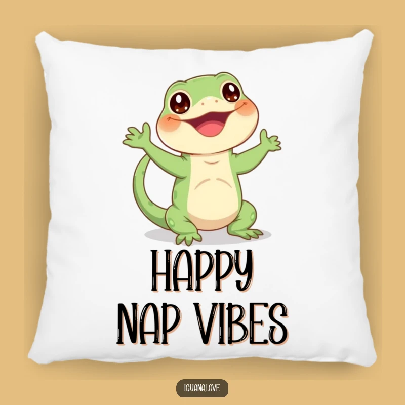 Funny Waving Iguana Throw Pillow - Happy Enthusiastic Character Cozy Gift