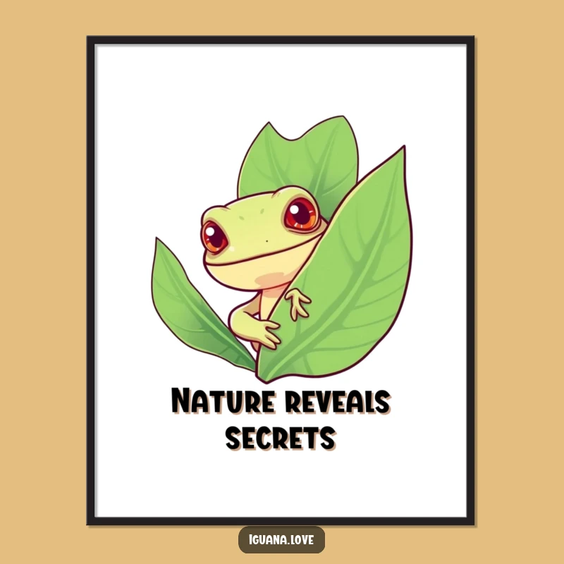 Funny Iguana Leaf Digital Print: Decorate with Curious Charm and Whimsical Humor