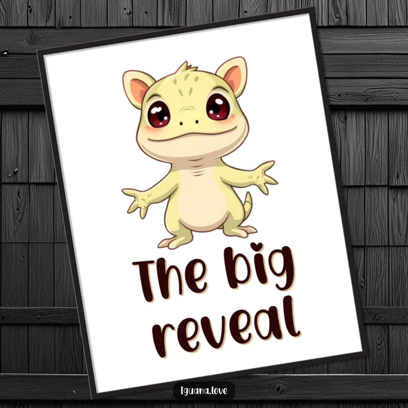 Funny Surprised Iguana Digital Art Print, arms wide in comical shock, a humorous and expressive piece for walls.