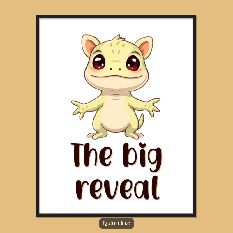 Funny Surprised Iguana Digital Art - Humorous Reptile Reaction Print