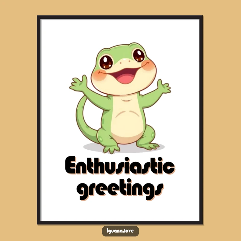 Funny Waving Iguana Digital Art - Happy Enthusiastic Printable Decor Gift