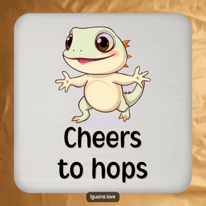 Funny Iguana Hop Coasters display a wide-eyed iguana doing a joyful hop, adding a whimsical and humorous touch to coffee tables and bars.