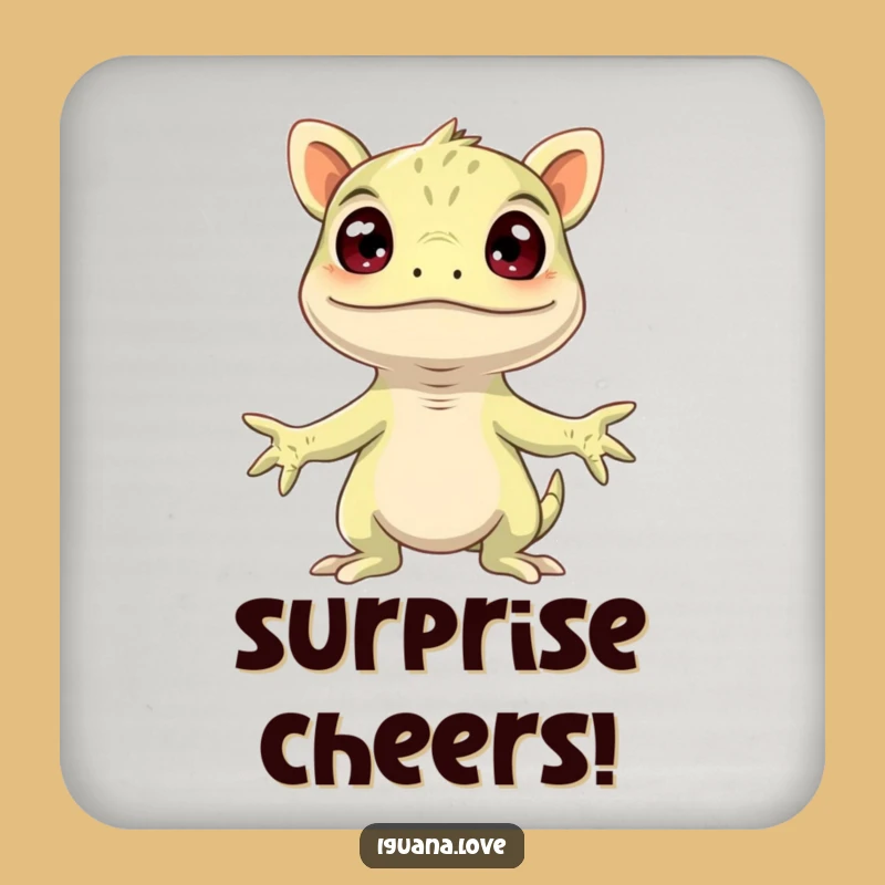 Funny Surprised Iguana Coaster - Humorous Reptile Reaction Accessory
