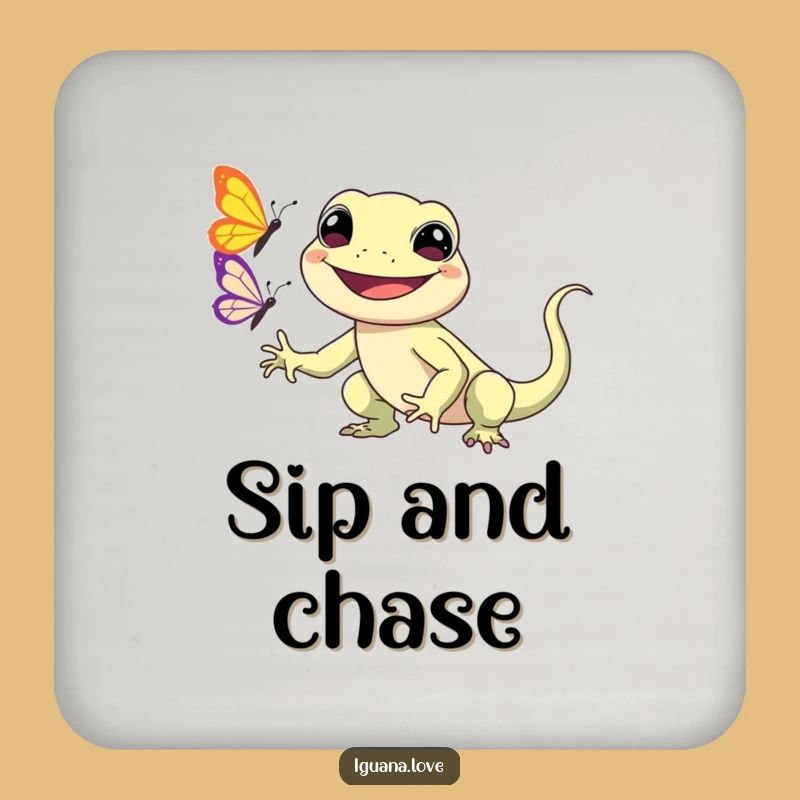 Funny Kawaii Iguana Coaster Set: Cute Protection, Butterfly Art, Cool Funny Gift