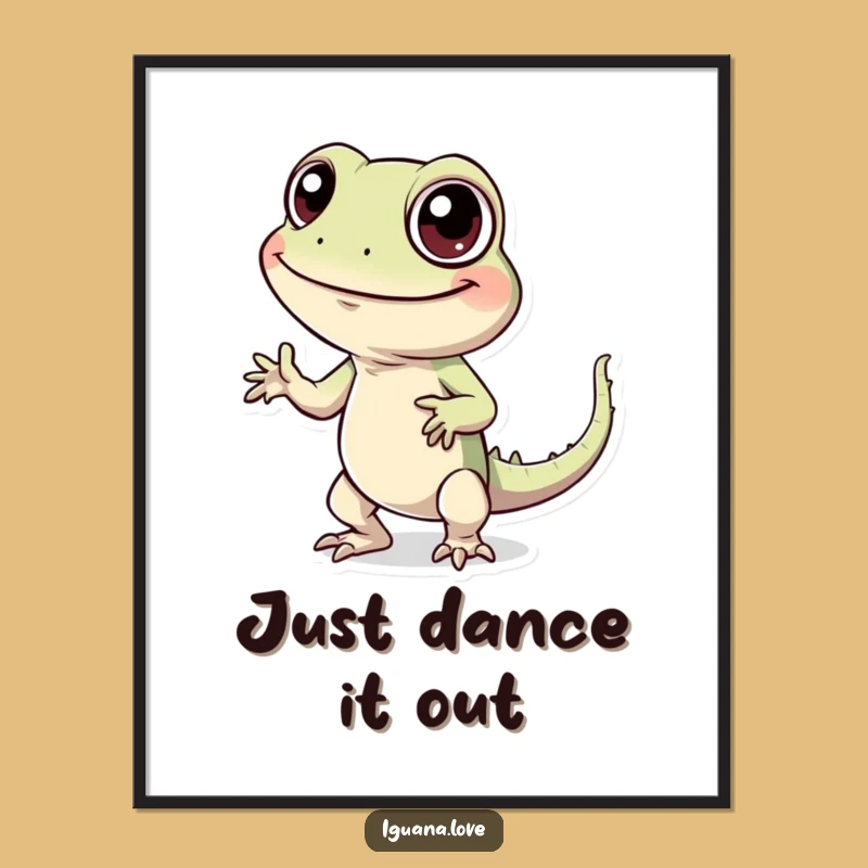 Funny Dancing Iguana Poster - Cheerful Character Silly Wall Art Gift
