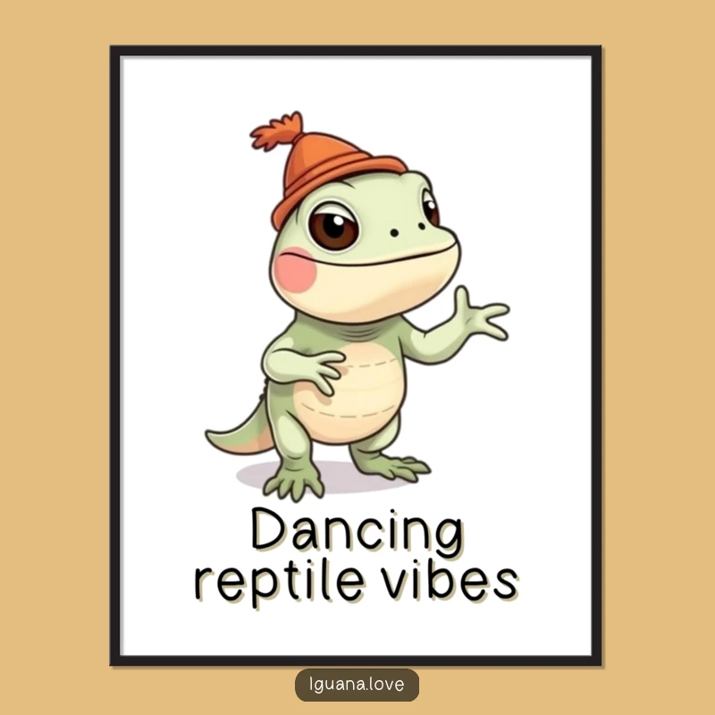 Funny Iguana Poster: Silly Dance Art, Quirky Wall Decor - Fun Gift!