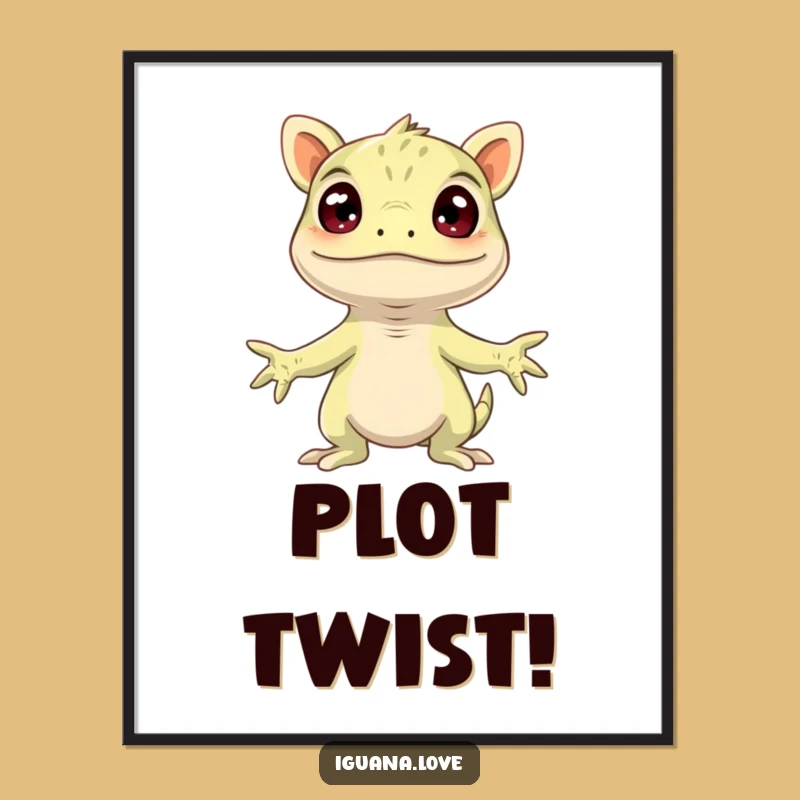 Funny Surprised Iguana Poster - Humorous Reptile Art Print