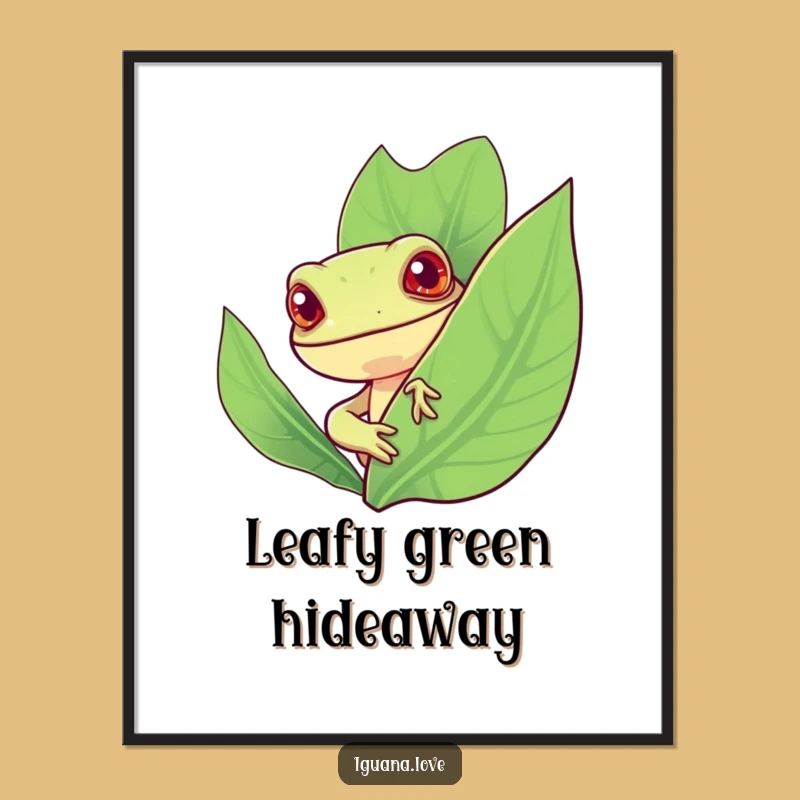Funny Iguana Leaf Poster: Bring Curious Charm and Humor to Your Walls