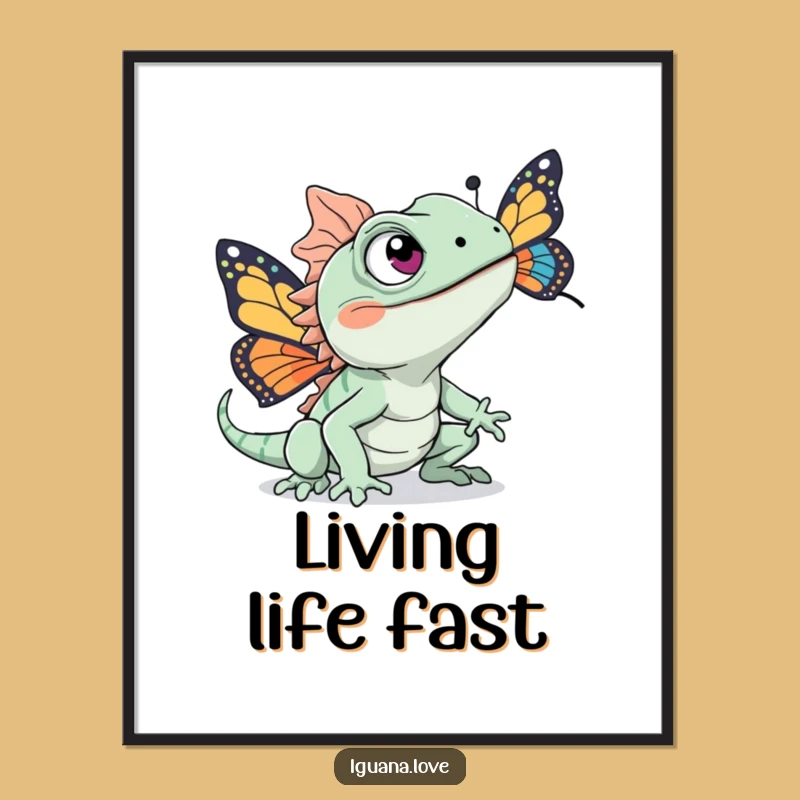 Funny Chasing Iguana Poster - Excited Eyes Nature Art Gift