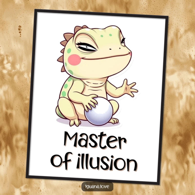 Funny Winking Iguana Poster, showcasing a reptile balancing a tiny ball with a charismatic wink, adding humor to walls.