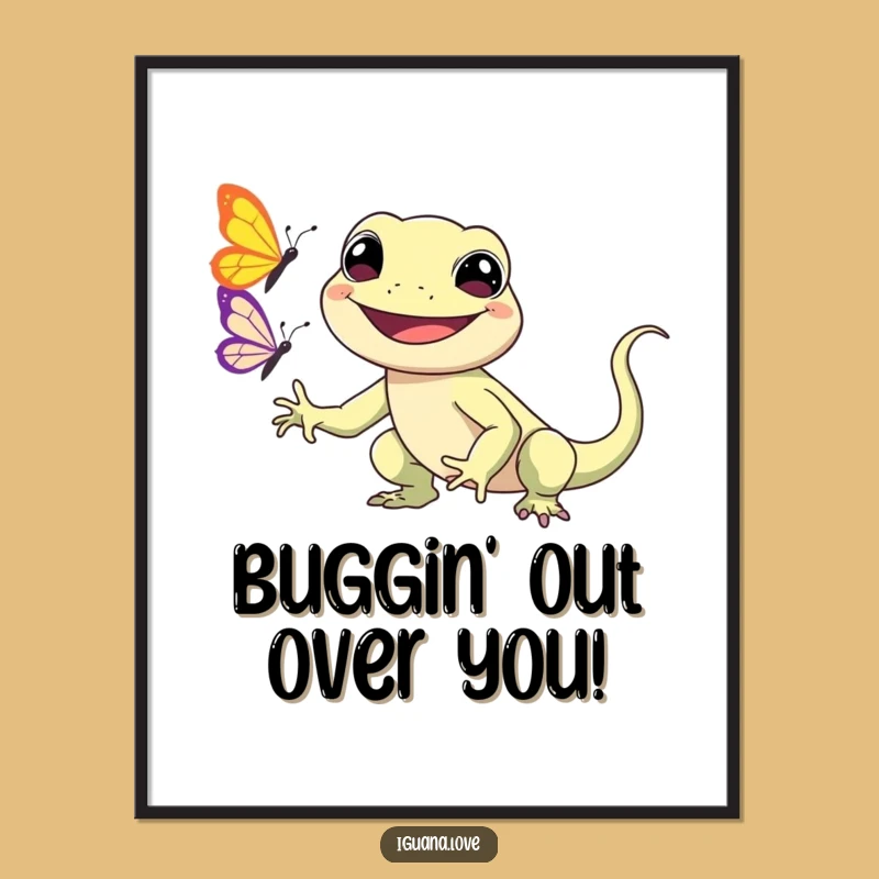 Funny Free Printable Kawaii Iguana Art: Happy Chase, Downloadable Decor