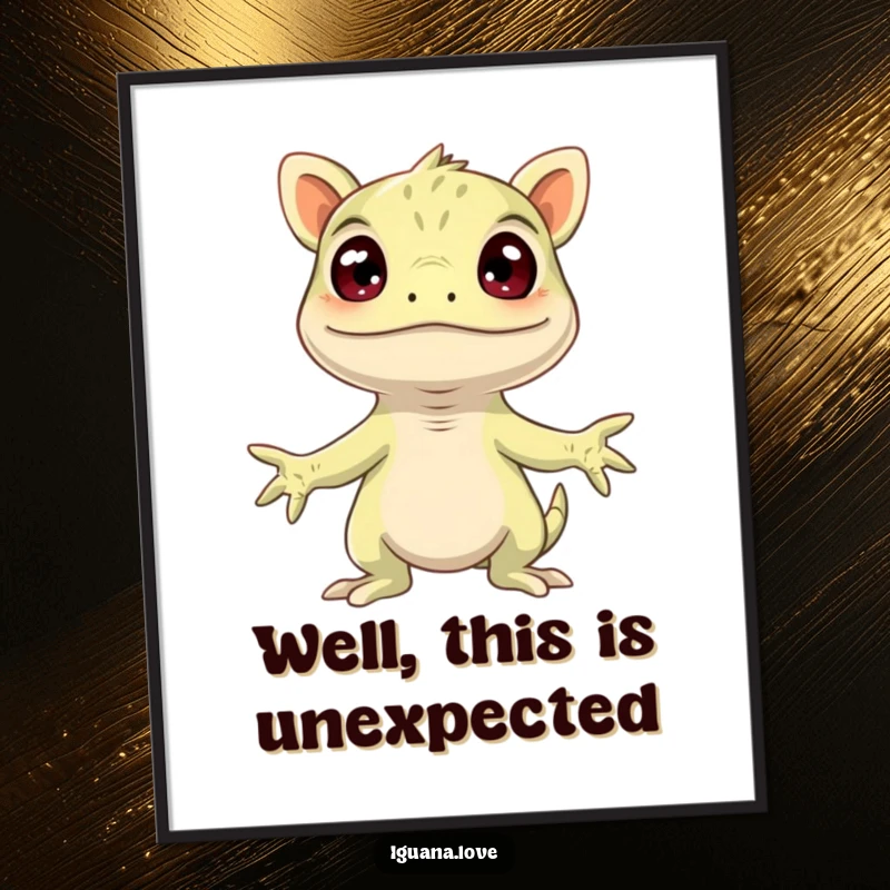 Funny Free Printable Wall Art: A comically surprised iguana with arms wide open, adding a humorous and expressive touch to decor.