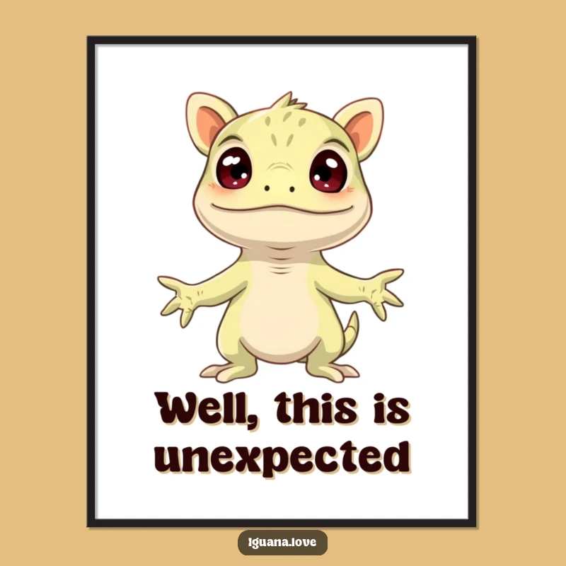 Free Printable Iguana Wall Art: Surprised Lizard Arms Wide Downloadable Comical Decor