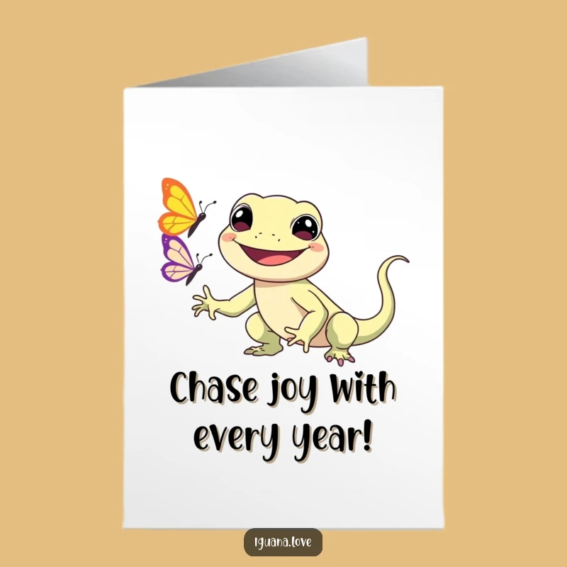 Free Printable Kawaii Iguana Birthday Card: Funny Chase, Downloadable Gift