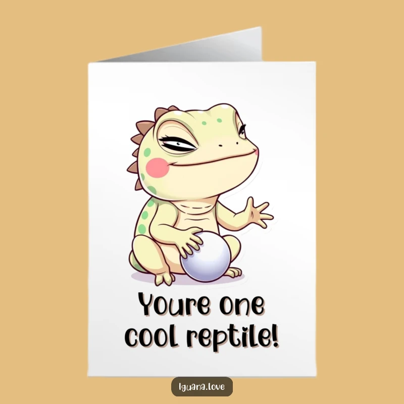 Free Printable Iguana Birthday Card: Winking Lizard Balancing Ball Downloadable Fun Gift