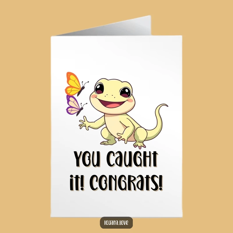 Free Printable Kawaii Iguana Congrats Card: Funny Chase, Downloadable Gift