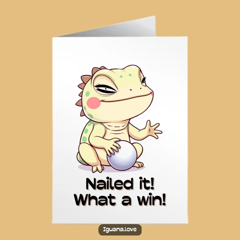 Free Printable Iguana Congrats Card: Winking Lizard Balancing Ball Downloadable Achievement Gift