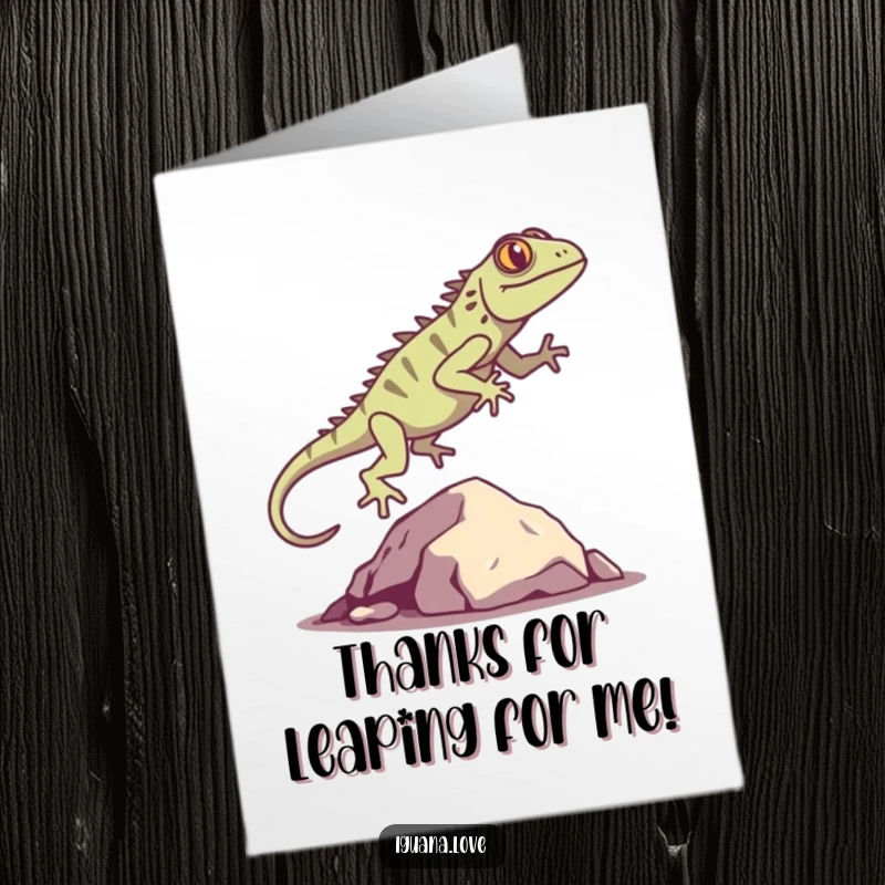 Funny Free Printable Iguana Thank You Card: Silhouette leaping over a rock, expressing thanks.