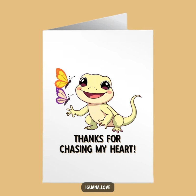 Free Printable Kawaii Iguana Thank You Card: Funny Chase, Downloadable Gift