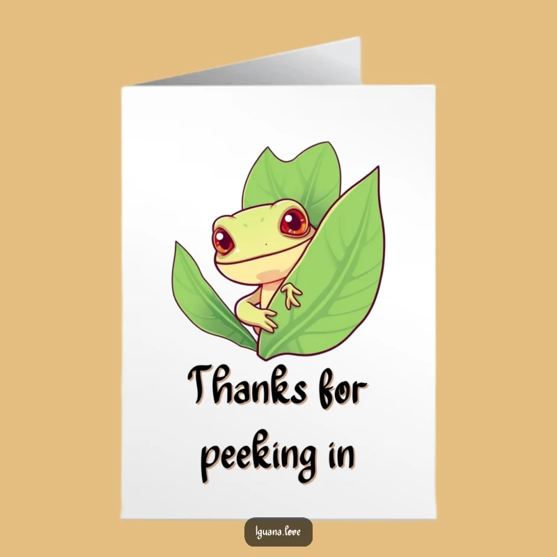 Free Printable Leaf Iguana Thank You Card - Funny Downloadable Gratitude for Peek-a-boo Moments