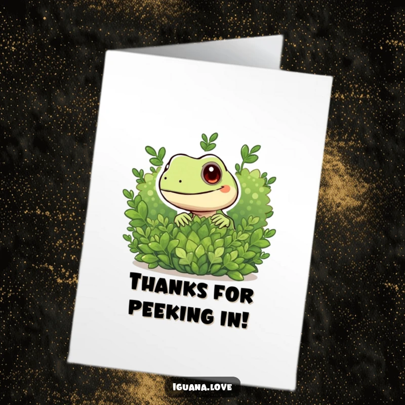 Funny Free Printable Thank You Card: A secretive iguana peeking out, ready to deliver thanks.