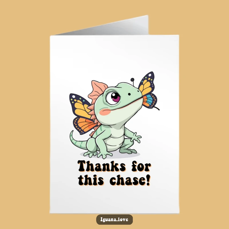 Free Printable Thank You Card: Iguana Butterfly Chase - Funny Gift
