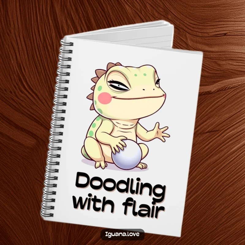 Funny Winking Iguana Notebook, featuring a reptile balancing a ball and winking, ideal for jotting down clever plans.