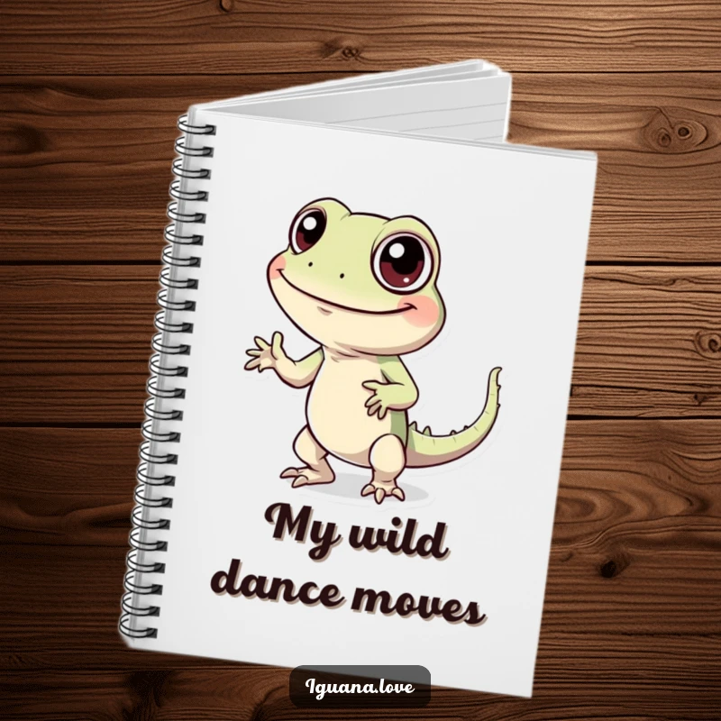 Funny notebook with a cheerful iguana doing a silly dance, perfect for capturing creative ideas and notes.