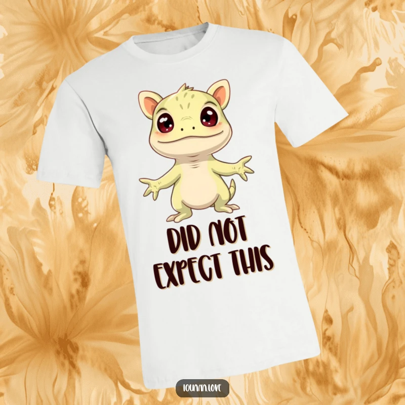 Funny Surprised Iguana T-Shirt, arms spread wide in comical astonishment, a humorous representation of shock for everyone.